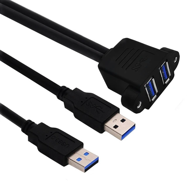 Alt view image 3 of 7 - Dual USB 3.0 Cable with Panel Mount Screw Hole, 2 Ports USB 3.0 Male to Female Extension Cable, Suitable for Family, Classroom, Office, Conference, Entertainment and More Occasions,2ft/60cm
