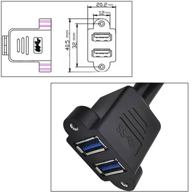 Alt view image 6 of 7 - Dual USB 3.0 Cable with Panel Mount Screw Hole, 2 Ports USB 3.0 Male to Female Extension Cable, Suitable for Family, Classroom, Office, Conference, Entertainment and More Occasions,2ft/60cm