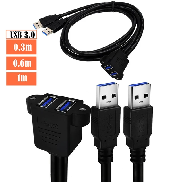 Alt view image 7 of 7 - Dual USB 3.0 Cable with Panel Mount Screw Hole, 2 Ports USB 3.0 Male to Female Extension Cable, Suitable for Family, Classroom, Office, Conference, Entertainment and More Occasions,2ft/60cm
