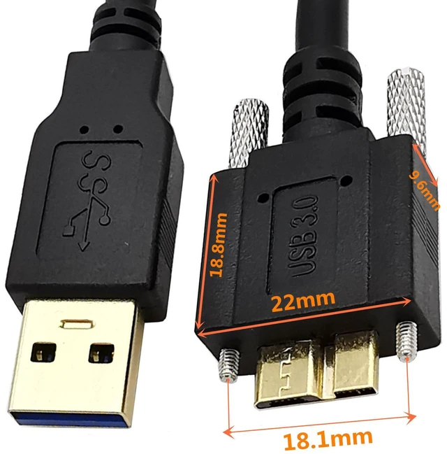 Alt view image 3 of 7 - USB 3.0 A Male to Micro B Male Cable with Locking Screws for Hard Drive, Smartphone, Tablet and PC,1ft/0.3m