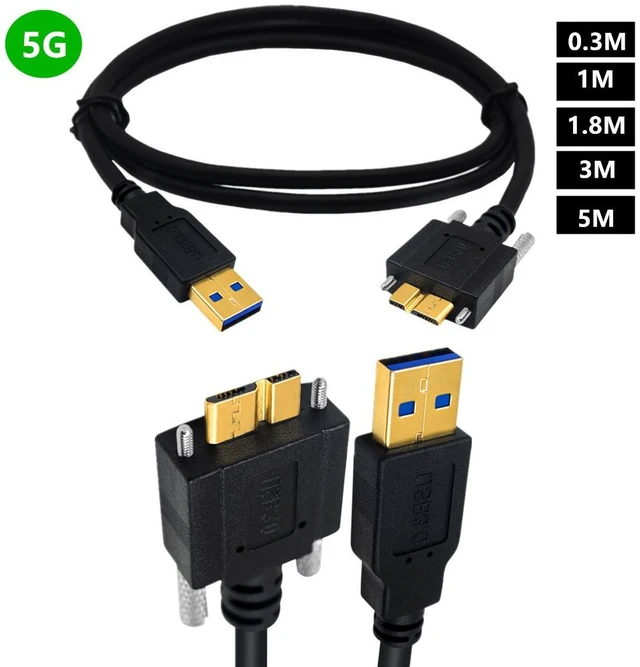 Alt view image 4 of 7 - USB 3.0 A Male to Micro B Male Cable with Locking Screws for Hard Drive, Smartphone, Tablet and PC,1ft/0.3m