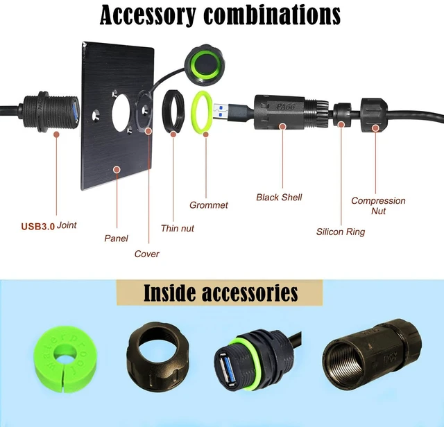 Alt view image 4 of 7 - M20 IP68 Waterproof USB 3.0 Extension Cable, 5Gpbs USB Male to Female Pass Through Adapter Extender Dashboard Flush Panel Mount Cord for Cars, Trucks, Motorcycles, Boats, Yachts,3ft/1m