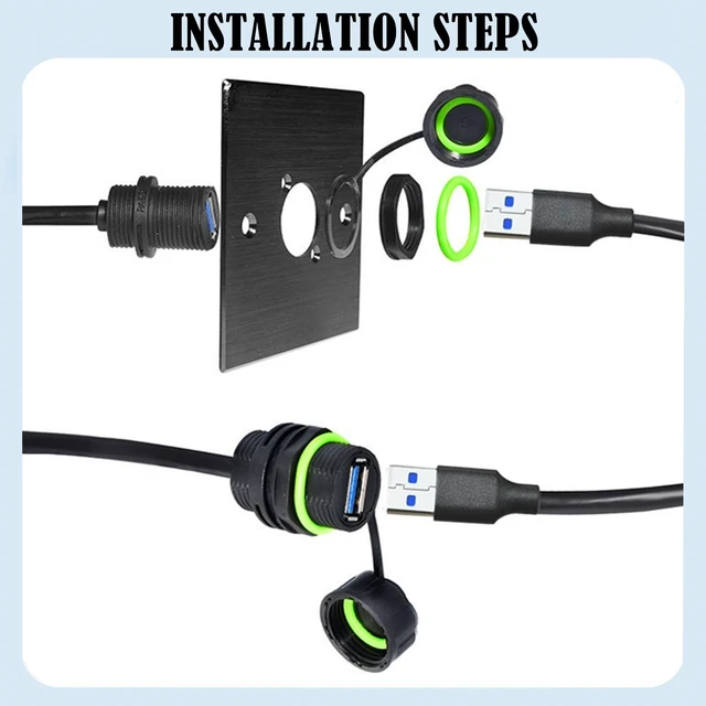 Alt view image 6 of 7 - M20 IP68 Waterproof USB 3.0 Extension Cable, 5Gpbs USB Male to Female Pass Through Adapter Extender Dashboard Flush Panel Mount Cord for Cars, Trucks, Motorcycles, Boats, Yachts,3ft/1m