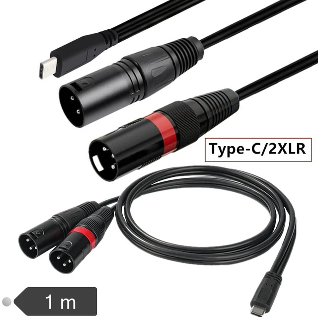 Main image of USB C to Dual XLR Male Audio Cable 3ft/1m, Stereo Type-C to 2 XLR Y-Splitter Cable for Smartphone, Laptop, Tablet to Active Speaker, Mixer, Amp | Compatible with Windows, macOS, iOS, Android