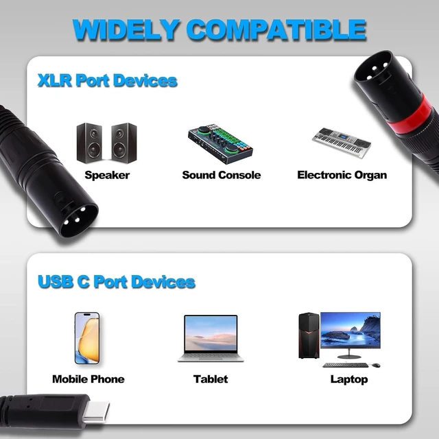 Alt view image 7 of 7 - USB C to Dual XLR Male Audio Cable 3ft/1m, Stereo Type-C to 2 XLR Y-Splitter Cable for Smartphone, Laptop, Tablet to Active Speaker, Mixer, Amp | Compatible with Windows, macOS, iOS, Android