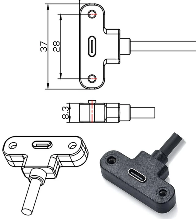 Alt view image 6 of 7 - USB Type C Panel Mount Adapter Cable 90 Degree Angle USB C Male to Female Extension Cable,USB 2.0 Type C Cable with Panel Mount Screw for Laptop, Tablet, Mobile Phone 1ft/30cm