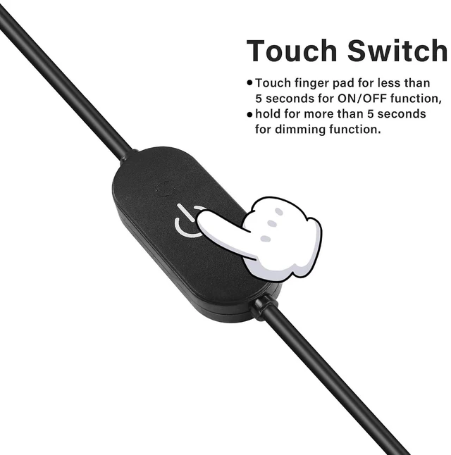 Alt view image 4 of 7 - USB Type-C LED Strip Touch Dimmer Cord Single Colour Dimming On Off Switch Controller DC 5V-12V, Switch White ,3ft/1m
