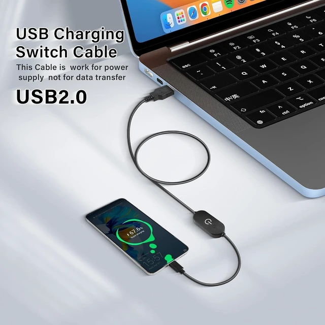 Alt view image 6 of 7 - USB Type-C LED Strip Touch Dimmer Cord Single Colour Dimming On Off Switch Controller DC 5V-12V, Switch White ,3ft/1m