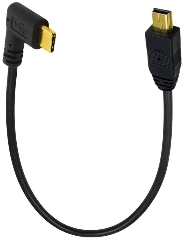 Main image of 90 Degree Angle USB-C Charging Cable, USB 3.1 Type C Male to Mini USB (Mini B) Male Converter Short Cable Cord , 8inch/25cm,Left/Right Angle Elbow Plug