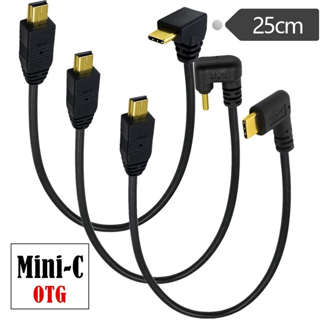 Alt view image 3 of 5 - 90 Degree Angle USB-C Charging Cable, USB 3.1 Type C Male to Mini USB (Mini B) Male Converter Short Cable Cord , 8inch/25cm,U Angle Elbow Plug