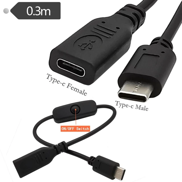 Alt view image 2 of 7 - 2-Pack USB Type C Switch Extension Cable , USB C Male-to-Female USB cable with on / off switch, c-type USB 3.1 extended push-in key switch cable,1FT/0.3m