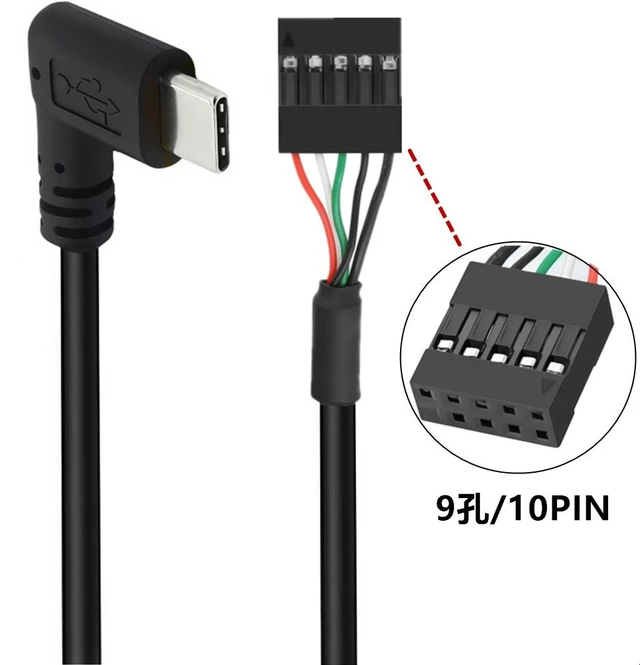 Alt view image 2 of 7 - USB-C to 9-Pin USB 2.0 Motherboard Cable,9Pin USB Header to 90 Degree Angle USB-C Cable for Desktop Chassis Front Panel Upgrade;1.6ft/0.5m Left/Right Angle