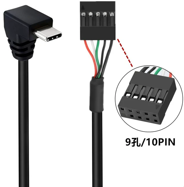 Alt view image 2 of 7 - USB-C to 9-Pin USB 2.0 Motherboard Cable,9Pin USB Header to 90 Degree Angle USB-C Cable for Desktop Chassis Front Panel Upgrade;1.6ft/0.5m Up/Down Angle