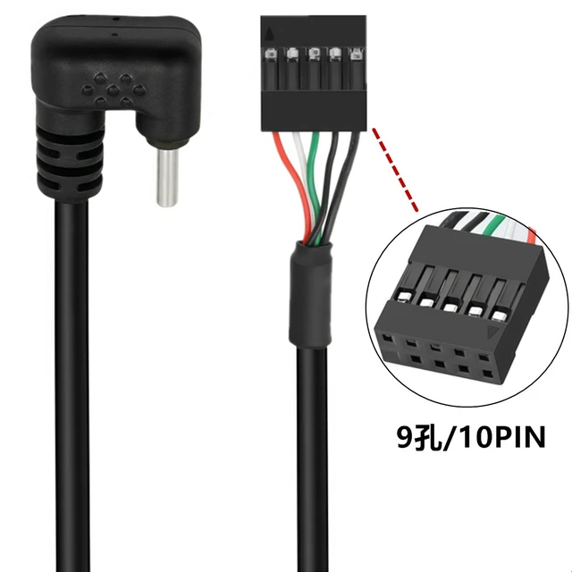 Alt view image 2 of 7 - USB-C to 9-Pin USB 2.0 Motherboard Cable,9Pin USB Header to 90 Degree Angle USB-C Cable for Desktop Chassis Front Panel Upgrade;1.6ft/0.5m U Angle