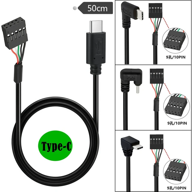 Alt view image 3 of 7 - USB-C to 9-Pin USB 2.0 Motherboard Cable,9Pin USB Header to 90 Degree Angle USB-C Cable for Desktop Chassis Front Panel Upgrade;1.6ft/0.5m U Angle