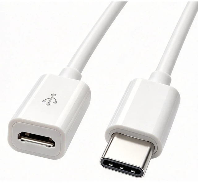 Alt view image 3 of 4 - USB3.1 Type C Male To Micro USB 2.0 5Pin Female Data Cable Cord ,USB Type C to Micro USB Cable, USB-C Male to Micro USB Female Adapter Converter,0.5ft/15cm,White