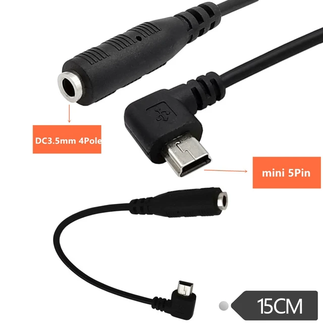 Alt view image 7 of 7 - 90 Degree Angle Mini USB Male to 3.5mm Female Audio Cable, 3.5mm Female to Right Angle 5 Pin Mini USB Male Microphone Adapter Cable,0.5ft/15cm Elbow Plug