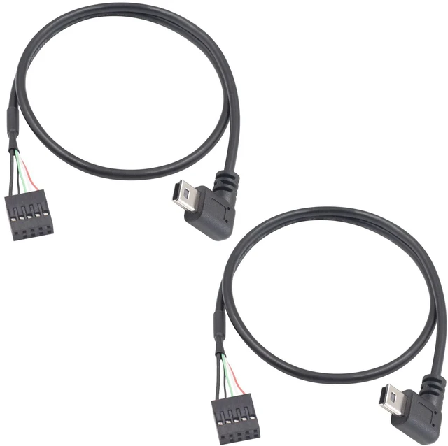 Main image of 2 Pack Mini USB to Motherboard Cable 1.6FT/50CM, 90 Degree Right Angle Mini USB Male to 9pin Female Cable forcomputer motherboards Right Angle