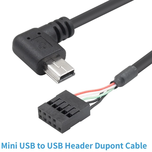 Alt view image 3 of 7 - 2 Pack Mini USB to Motherboard Cable 1.6FT/50CM, 90 Degree Right Angle Mini USB Male to 9pin Female Cable forcomputer motherboards Right Angle