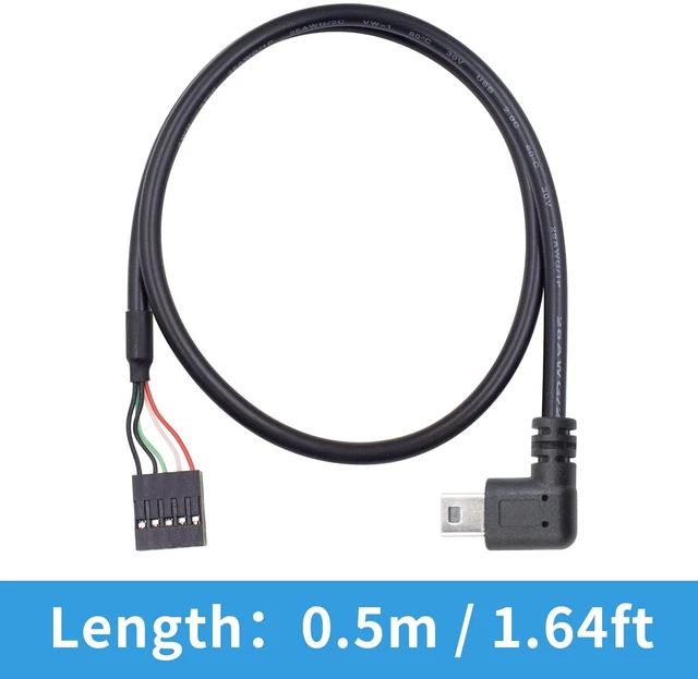 Alt view image 7 of 7 - 2 Pack Mini USB to Motherboard Cable 1.6FT/50CM, 90 Degree Right Angle Mini USB Male to 9pin Female Cable forcomputer motherboards Right Angle