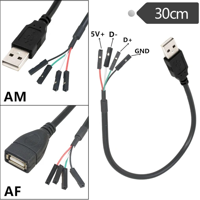 Alt view image 5 of 7 - 2 Pack USB 2.0 A to USB 4 Pin Dupont Motherboard Header Adapter, USB Female to 4Pin Female 28AWG Extender Cable -1ft/30cm