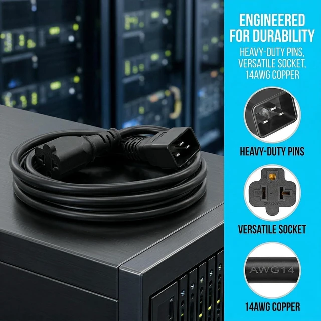 Alt view image 5 of 7 - IEC C20 to 5-15R/5-20R Y Splitter Power Cord, IEC320 C20 Male to NEMA 5-15R & 5-20R Comb Y Split Dual Power Cable, 16Amp to T Blade 20Amp, 14AWG, 1ft/30cm