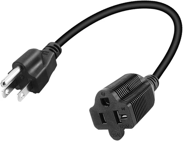 Main image of NEMA 5-15P to 5-15R/5-20R Y Splitter Short Extension Cord 1ft, US Standard 3 Prong Cord Splitter, 14 Gauge, UL Listed, Black, 15 Amp to 20 Amp Power Adapter Cable,1ft/30cm
