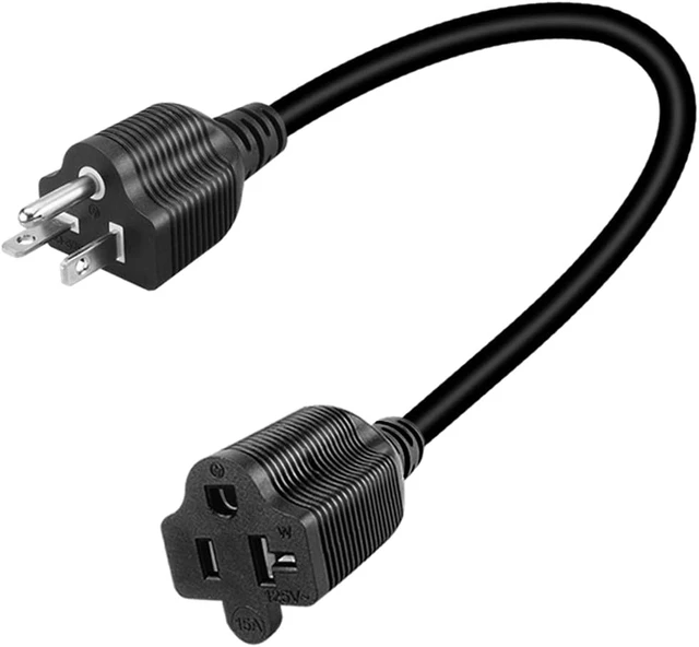 Main image of NEMA 5-20P to 5-15R/5-20R Comb Heavy Duty 12 Gauge Extension Cord, US 3-Prong Cord Extender, Y Splitter, Dual IEC Double, 1ft/30cm