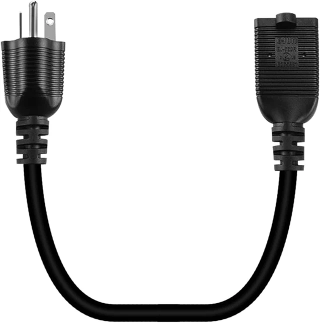 Alt view image 5 of 7 - NEMA 5-20P to 5-15R/5-20R Comb Heavy Duty 12 Gauge Extension Cord, US 3-Prong Cord Extender, Y Splitter, Dual IEC Double, 1ft/30cm