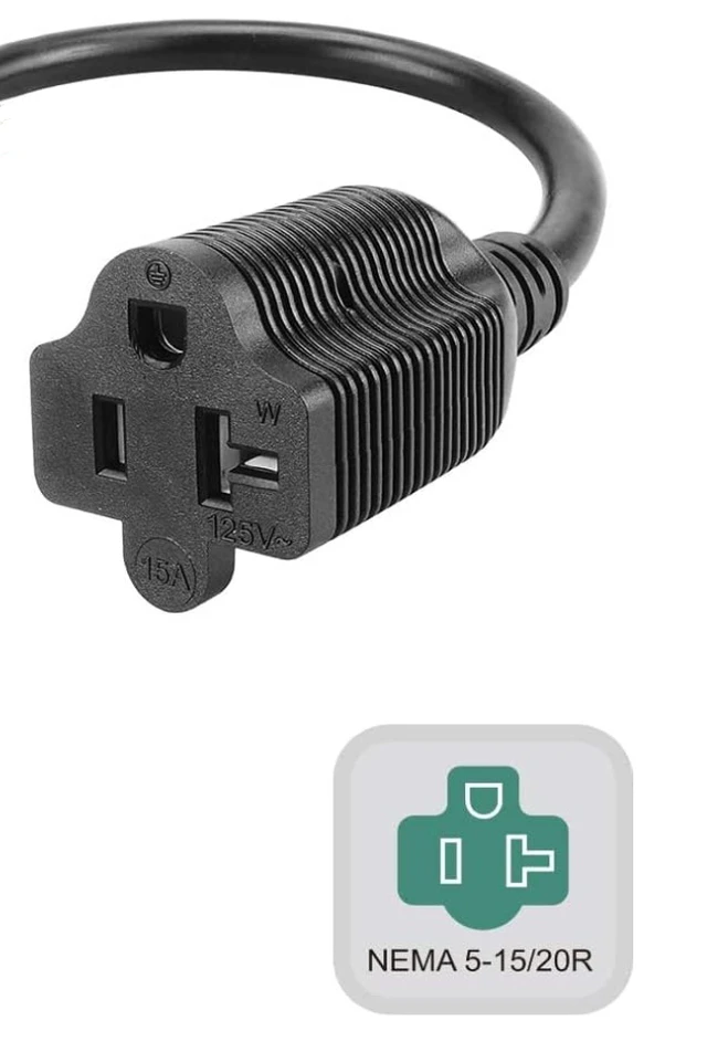 Alt view image 6 of 7 - NEMA 5-20P to 5-15R/5-20R Comb Heavy Duty 12 Gauge Extension Cord, US 3-Prong Cord Extender, Y Splitter, Dual IEC Double, 1ft/30cm