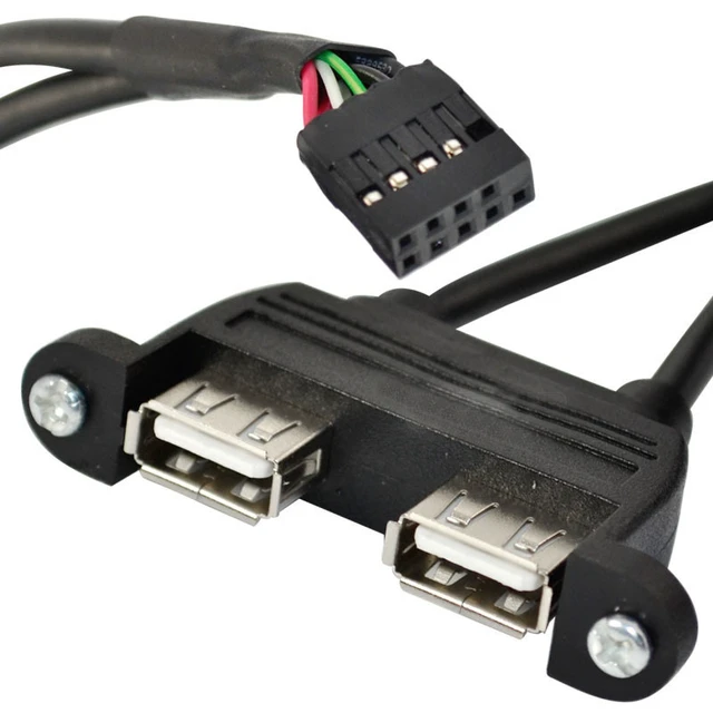 Alt view image 2 of 6 - 2 Ports USB 2.0 to Du-po-nt 9Pin Multiplier Splitter Adapter Cable, USB 2.0A Dual Ports Female Screw Panel Mount to Motherboard 9pin Female Header Cable Black ,25CM/0.8FT