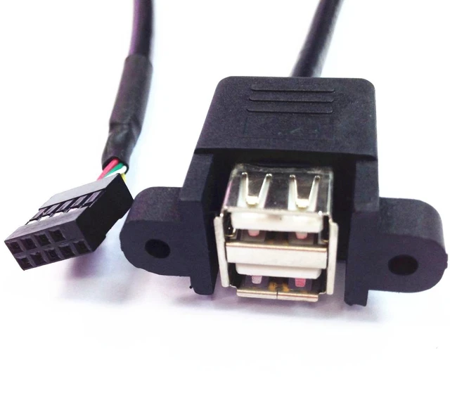 Alt view image 2 of 6 - 2 Ports USB 2.0 to Du-po-nt 9Pin Multiplier Splitter Adapter Cable, USB 2.0A Dual Ports Female Screw Panel Mount to Motherboard 9pin Female Header Cable Black ,25CM/0.8FT Style 2