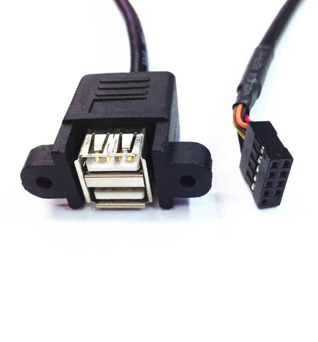 Alt view image 3 of 6 - 2 Ports USB 2.0 to Du-po-nt 9Pin Multiplier Splitter Adapter Cable, USB 2.0A Dual Ports Female Screw Panel Mount to Motherboard 9pin Female Header Cable Black ,25CM/0.8FT Style 2