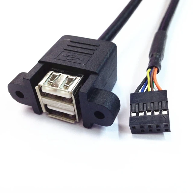Alt view image 4 of 6 - 2 Ports USB 2.0 to Du-po-nt 9Pin Multiplier Splitter Adapter Cable, USB 2.0A Dual Ports Female Screw Panel Mount to Motherboard 9pin Female Header Cable Black ,25CM/0.8FT Style 2