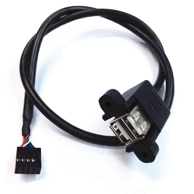 Alt view image 5 of 6 - 2 Ports USB 2.0 to Du-po-nt 9Pin Multiplier Splitter Adapter Cable, USB 2.0A Dual Ports Female Screw Panel Mount to Motherboard 9pin Female Header Cable Black ,25CM/0.8FT Style 2