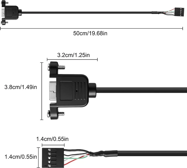 Alt view image 3 of 7 - 2 Pack USB2.0 Type-B Female Panel Mount to 5 Pin Female Header PCB,USB 2.0 B female panel mount to 5Pin F 0.1" header PCB motherboard cable,1.6ft/0.5m