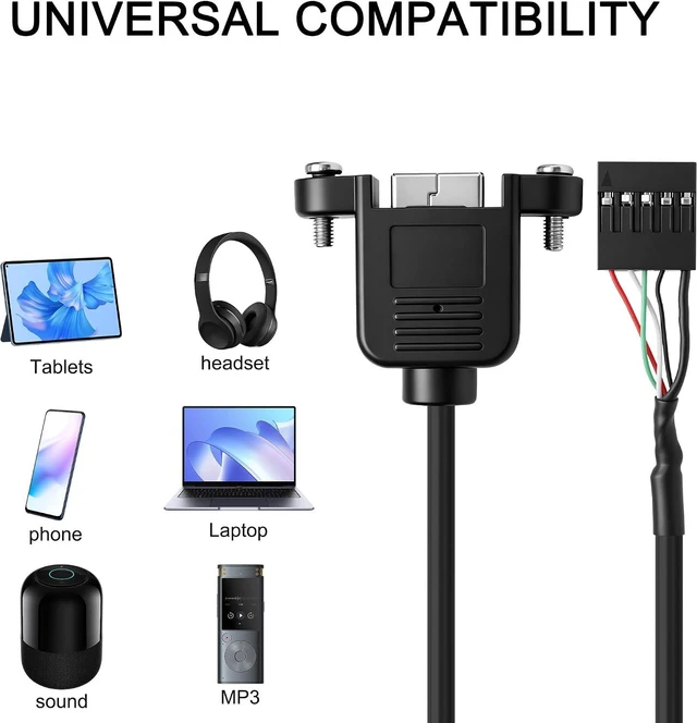 Alt view image 4 of 7 - 2 Pack USB2.0 Type-B Female Panel Mount to 5 Pin Female Header PCB,USB 2.0 B female panel mount to 5Pin F 0.1" header PCB motherboard cable,1.6ft/0.5m