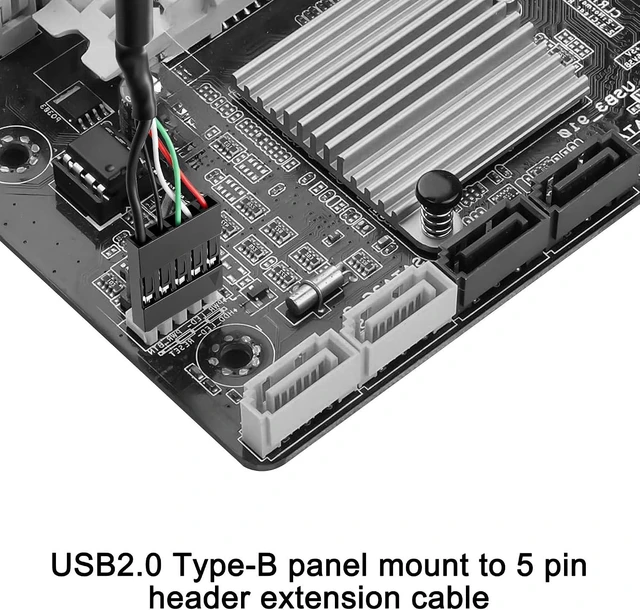 Alt view image 5 of 7 - 2 Pack USB2.0 Type-B Female Panel Mount to 5 Pin Female Header PCB,USB 2.0 B female panel mount to 5Pin F 0.1" header PCB motherboard cable,1.6ft/0.5m