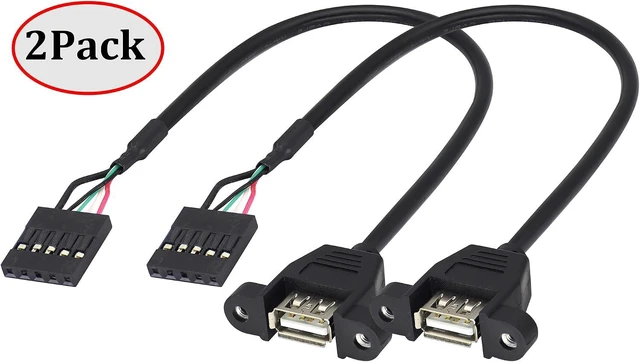 Main image of 2 Pack USB 2.0 A to Dupont 5Pin Multiplier Splitter Adapter Cable, USB 2.0 A Female Screw Panel Mount to Motherboard 5pin Female Header Cable,1.6ft/0.5m
