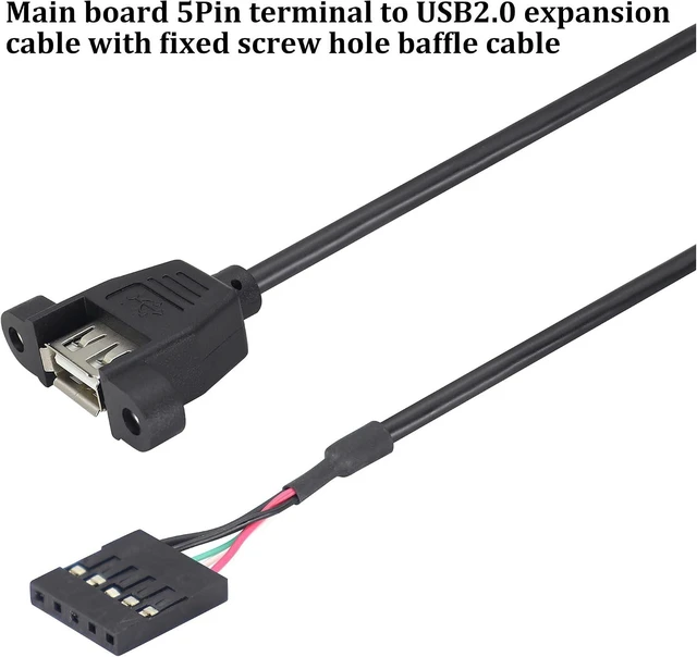 Alt view image 6 of 7 - 2 Pack USB 2.0 A to Dupont 5Pin Multiplier Splitter Adapter Cable, USB 2.0 A Female Screw Panel Mount to Motherboard 5pin Female Header Cable,1.6ft/0.5m
