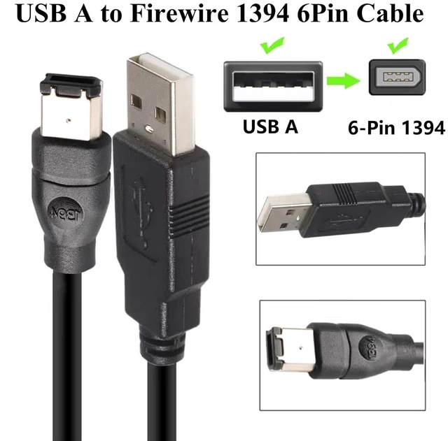 Alt view image 2 of 7 - Firewire to USB Adapter Cable IEEE 1394 Male 6-Pin to USB 2.0 Male Converter Firewire 400 1394-a to USB A Connector Cord for Hard Disk Printer Scanner,6ft/1.8m