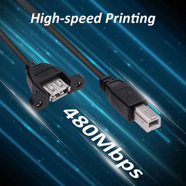 Alt view image 6 of 7 - 2 Pack Panel Mount USB A Female to B Male Cable, USB Type B Male to USB A 2.0 Female Cable Adapter Cable for Printer, Scanner, External Hard Drive, MIDI Controller, Docking Station,1.6ft/0.5m