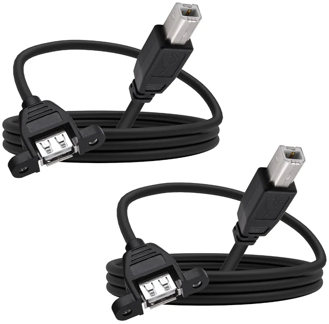 Alt view image 3 of 7 - 2 Pack Panel Mount USB A Female to B Male Cable, USB Type B Male to USB A 2.0 Female Cable Adapter Cable for Printer, Scanner, External Hard Drive, MIDI Controller, Docking Station,1.6ft/0.5m