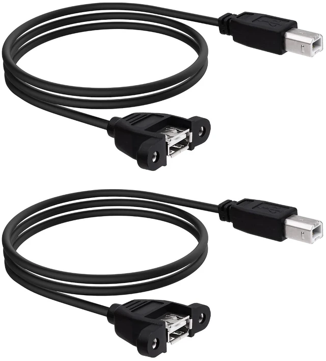 Main image of 2 Pack Panel Mount USB A Female to B Male Cable, USB Type B Male to USB A 2.0 Female Cable Adapter Cable for Printer, Scanner, External Hard Drive, MIDI Controller, Docking Station,1.6ft/0.5m