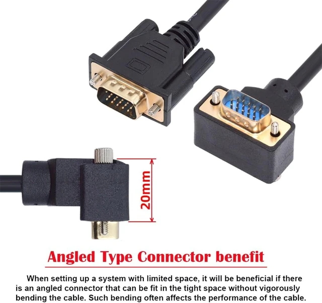 Alt view image 3 of 7 - 90 Degree Up Angled VGA RGB Male to Straight Male Extension Cable 3COAX+6C for Monitor Projector Computer,1.6ft/0.5m