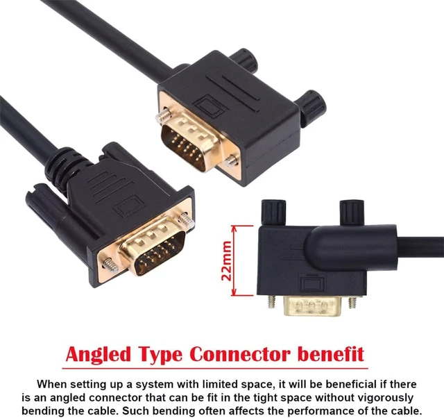 Alt view image 3 of 7 - 90 Degree Left Angled VGA RGB Male to Straight Male Extension Cable 3COAX+6C for Monitor Projector Computer,1.6ft/0.5m Left Angle