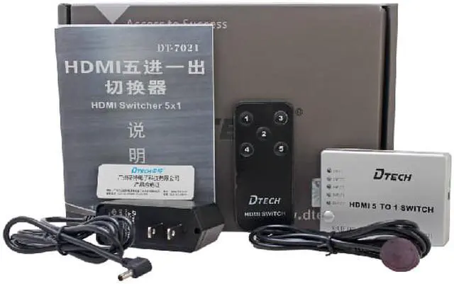 Alt view image 7 of 7 - DTECH DT-7021 5-to-1 HDMI Video Switch with Remote Control,5-Port HDMI Switcher Selector Splitter +Remote; Switch 5 HD devices to 1 HDTV