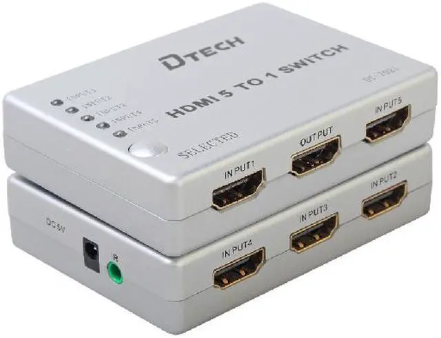 Alt view image 2 of 7 - DTECH DT-7021 5-to-1 HDMI Video Switch with Remote Control,5-Port HDMI Switcher Selector Splitter +Remote; Switch 5 HD devices to 1 HDTV