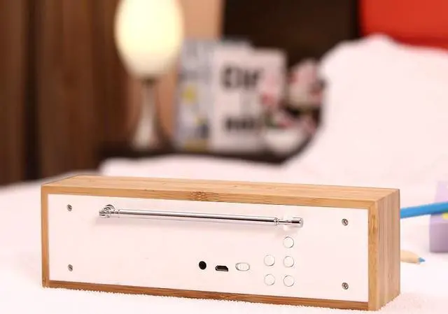Alt view image 2 of 7 - BamBox Bamboo Bluetooth Speaker with LED Time, Alarm Clock+FM Radio+Hands-Free Support NFC
