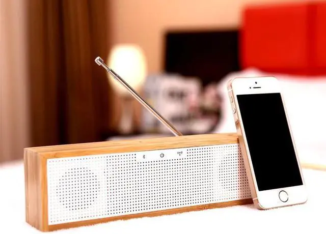Alt view image 3 of 7 - BamBox Bamboo Bluetooth Speaker with LED Time, Alarm Clock+FM Radio+Hands-Free Support NFC
